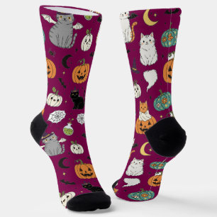 Grappige Halloween katten en pompoenen Sokken