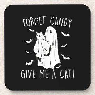 Grappige Halloween Kattengeest Vergeet Snoep Geef Bier Onderzetter