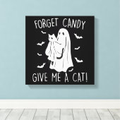 Grappige Halloween Kattengeest Vergeet Snoep Geef Canvas Afdruk (Insitu (Houten vloer))
