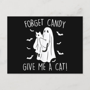 Grappige Halloween Kattengeest Vergeet Snoep Geef Feestdagenkaart