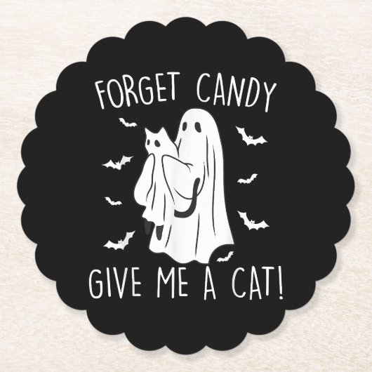 Grappige Halloween Kattengeest Vergeet Snoep Geef  Kartonnen Onderzetters (Voorkant)