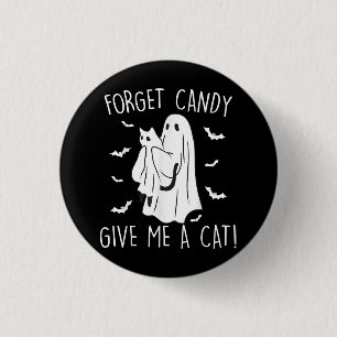 Grappige Halloween Kattengeest Vergeet Snoep Geef Ronde Button 3,2 Cm