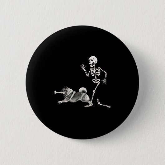 Grappige Halloween Keeshond en Skeleton Ronde Button 5,7 Cm (Voorkant)