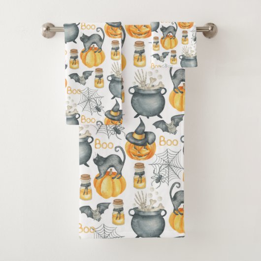 Grappige Halloween ketel en katten patroon Bad Handdoek (Insitu)