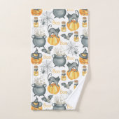 Grappige Halloween ketel en katten patroon Bad Handdoek (Handdoek)