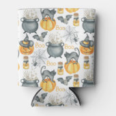 Grappige Halloween ketel en katten patroon Blikjeskoeler (Voorkant)