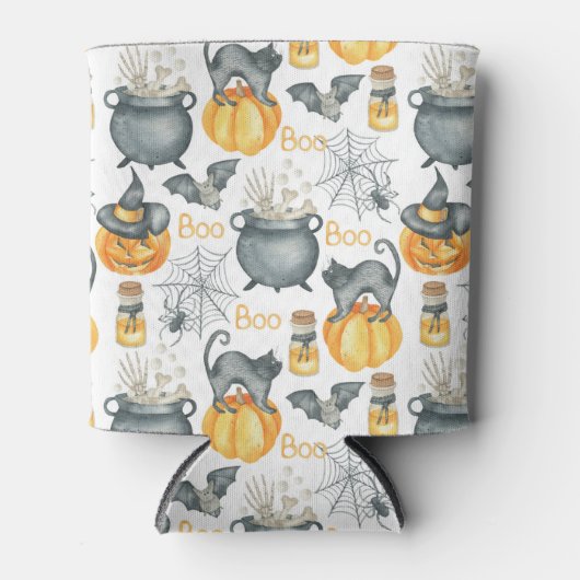 Grappige Halloween ketel en katten patroon Blikjeskoeler (Voorkant)