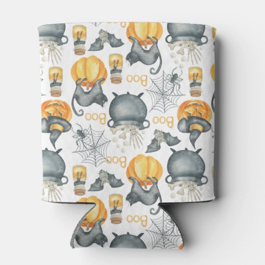 Grappige Halloween ketel en katten patroon Blikjeskoeler (Achterkant)