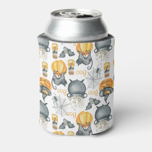 Grappige Halloween ketel en katten patroon Blikjeskoeler (Blikje Achterkant)