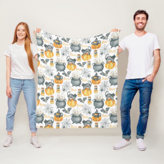 Grappige Halloween ketel en katten patroon Fleece Deken