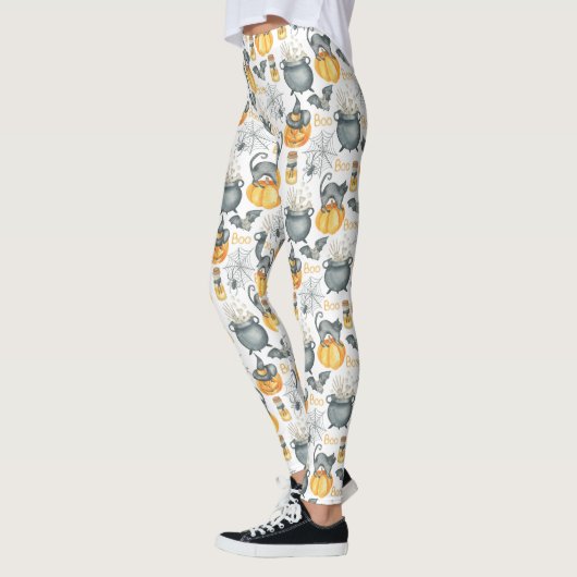Grappige Halloween ketel en katten patroon Leggings (Links)