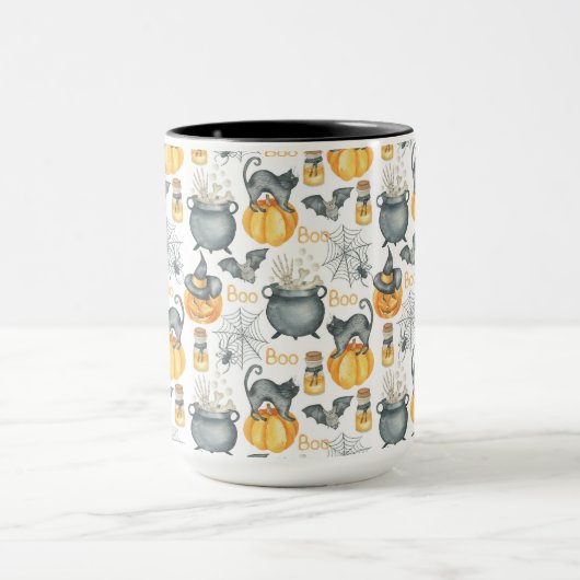 Grappige Halloween ketel en katten patroon Mok (Midden)