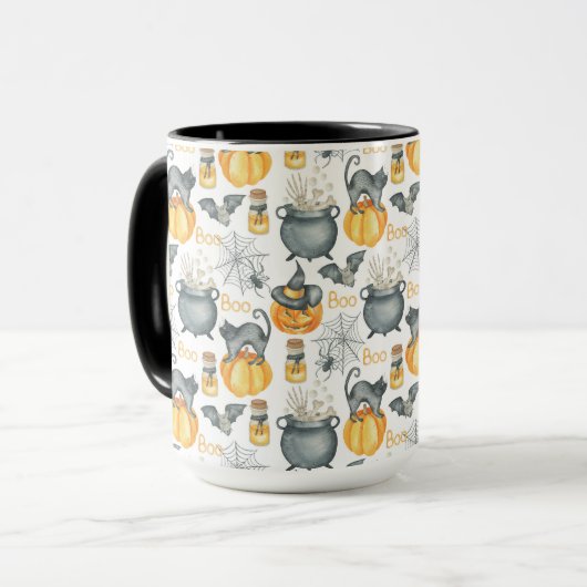 Grappige Halloween ketel en katten patroon Mok (Voorkant links)
