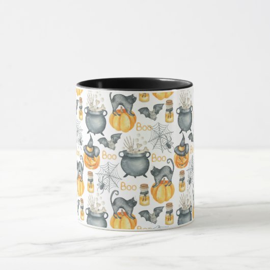 Grappige Halloween ketel en katten patroon Mok (Midden)