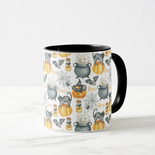 Grappige Halloween ketel en katten patroon Mok (Voorkant rechts)