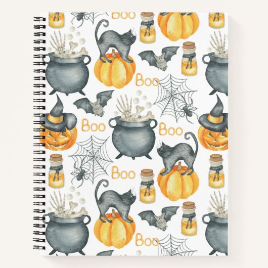 Grappige Halloween ketel en katten patroon Notitieboek (Voorkant)