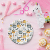 Grappige Halloween ketel en katten patroon Papieren Bordje (Feest)