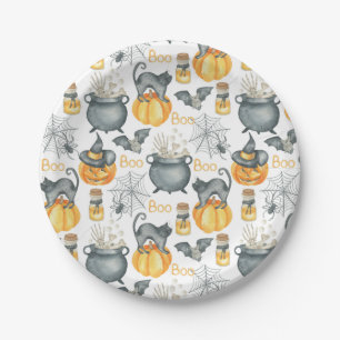Grappige Halloween ketel en katten patroon Papieren Bordje