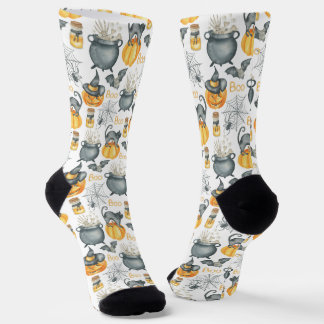 Grappige Halloween ketel en katten patroon Sokken