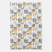 Grappige Halloween ketel en katten patroon Theedoek (Verticaal)