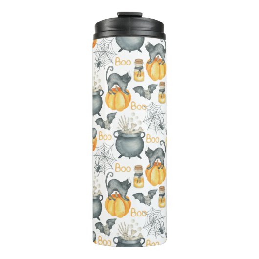 Grappige Halloween ketel en katten patroon Thermosbeker (Voorkant)