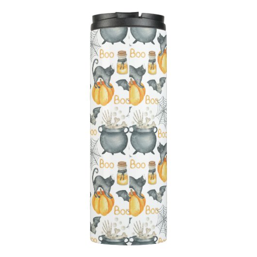 Grappige Halloween ketel en katten patroon Thermosbeker (Achterkant)