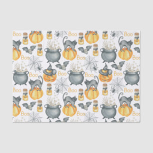 Grappige Halloween ketel en katten patroon Tissuepapier