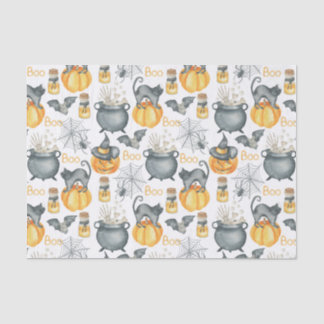 Grappige Halloween ketel en katten patroon Tissuepapier
