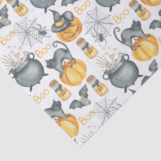 Grappige Halloween ketel en katten patroon Tissuepapier (Detail)