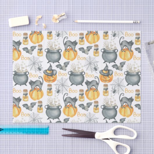 Grappige Halloween ketel en katten patroon Tissuepapier (Craft)