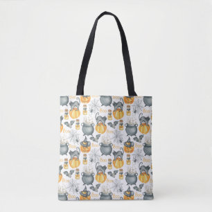 Grappige Halloween ketel en katten patroon Tote Bag