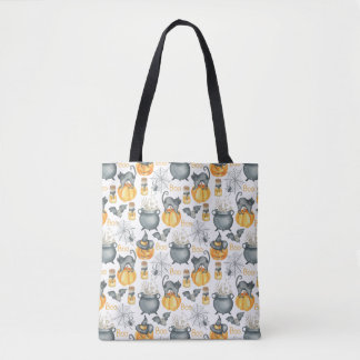 Grappige Halloween ketel en katten patroon Tote Bag