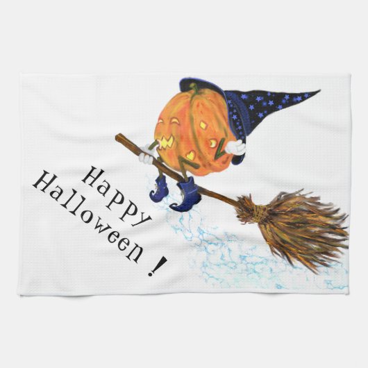 Grappige Halloween Keuken Handdoek Witch Pumpkin V (Horizontaal)