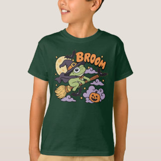 Grappige Halloween kikker heks bezem pompoen vleer T-shirt