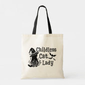 Grappige Halloween kinderloze kat dame Tote Bag (Achterkant)