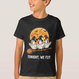 Grappige Halloween Kip Heksen Bezemsteel Spookacht T-shirt