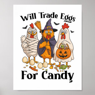 Grappige Halloween kippenhandel eieren voor Snoep Poster