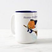 Grappige Halloween Koffie Mok Heks Pompoen Vliegen (Voorkant links)
