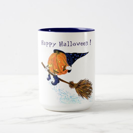 Grappige Halloween Koffie Mok Heks Pompoen Vliegen (Center)