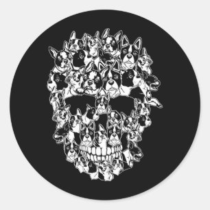 Grappige Halloween Kostuum Schedel Boston Terrier Ronde Sticker