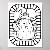 Grappige Halloween Lachende Cactus Kleurplaat Poster (Voorkant)