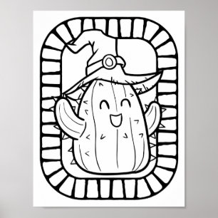 Grappige Halloween Lachende Cactus Kleurplaat Poster