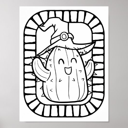Grappige Halloween Lachende Cactus Kleurplaat Poster (Voorkant)