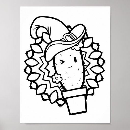Grappige Halloween Lachende Cactus Kleurplaat Poster (Voorkant)