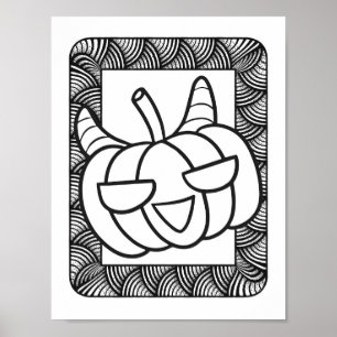 Grappige Halloween lachende pompoen kleurplaat Poster