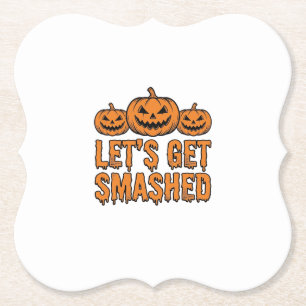 Grappige Halloween Laten we kapot gaan Pompoen Kartonnen Onderzetters