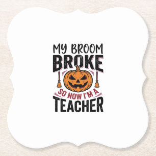 Grappige Halloween Leraar Bezem Gebroken Vector De Kartonnen Onderzetters