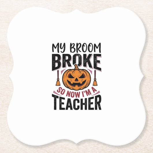 Grappige Halloween Leraar Bezem Gebroken Vector De Kartonnen Onderzetters (Voorkant)
