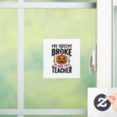 Grappige Halloween Leraar Bezem Gebroken Vector De Raamsticker (Huis)