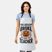 Grappige Halloween Leraar Bezem Gebroken Vector De Schort (Gedragen)